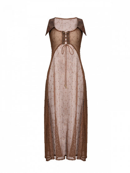Wasteland Brown Cardigan with Sheer Mesh Cutouts - Virtual Orbit