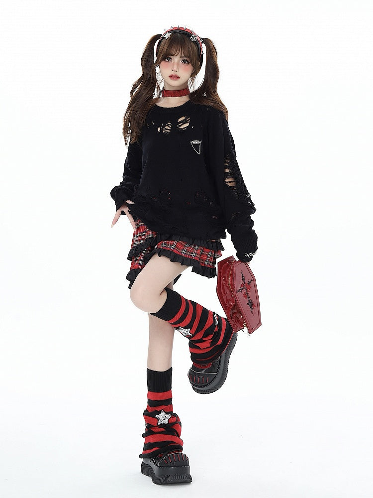 with Warmers Embellishments Punk Striped Black Star Red Leg