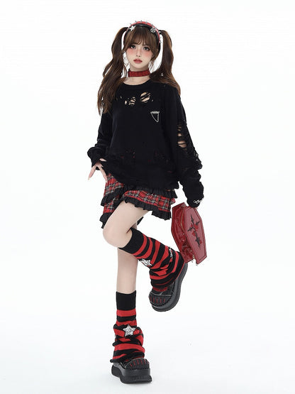 with Warmers Embellishments Punk Striped Black Star Red Leg