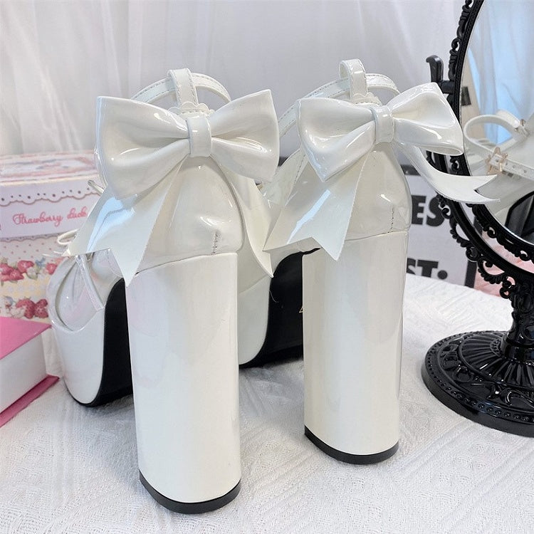 High-heeled Elegant Accents Snap Shoes 12cm Bow Star Lolita White with