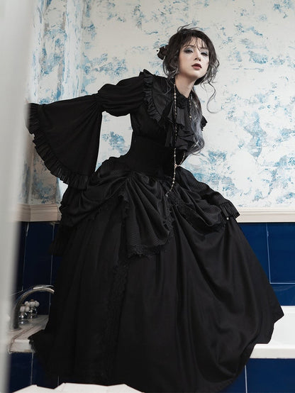 Black Gothic Lolita Corset Belt Waist Boned Aristocrat Victorian Skirt High