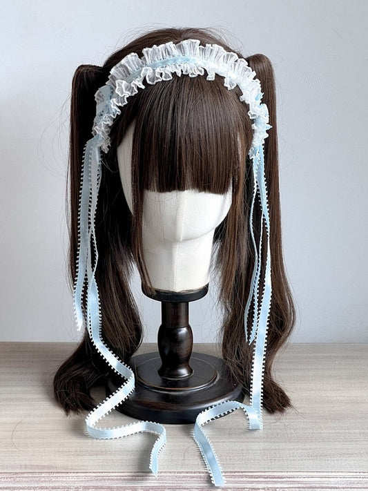 Lolita with Lace Hairband Blue/Light Ruffled White Pink/Gray/Green