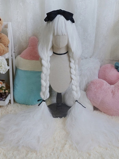 Weiße lange lockige Perücke mit vollem Pony