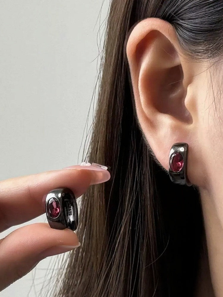 Red Rhinestone Black Earrings - YSHXS