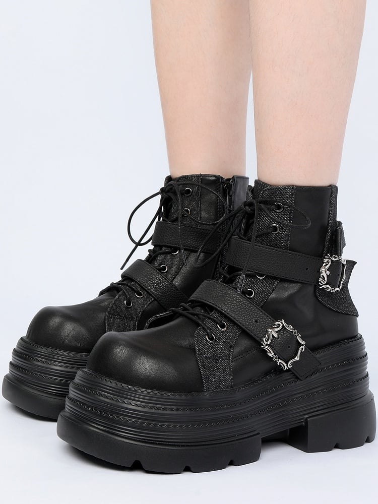 Punkrock-Stiefel mit Plateau-Reißverschluss und schwarzem Innenknöchel