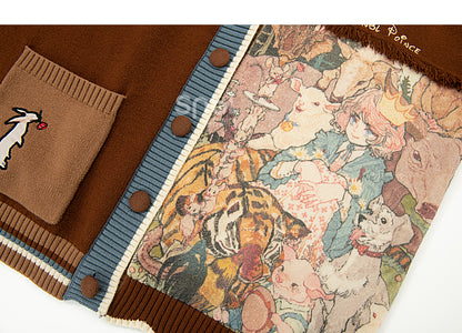 Stickerei und Strickjacke Braunes Häschen Gänseblümchen