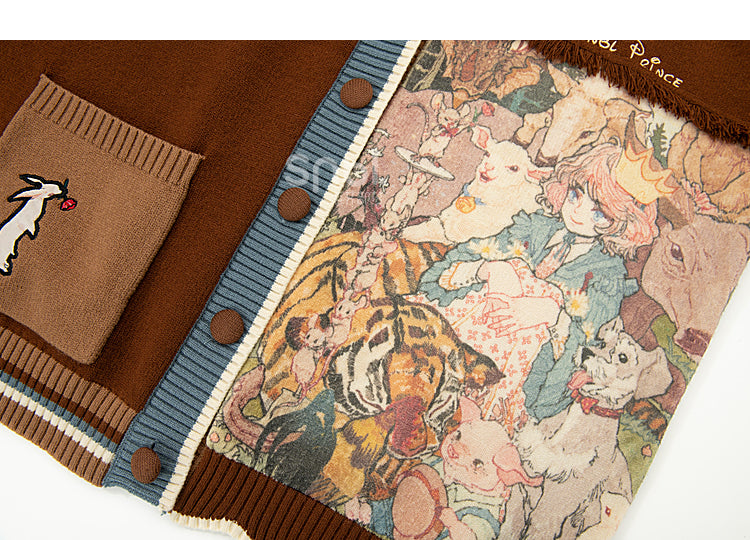 Bunny Daisies Stickerei Cardigan Braun und