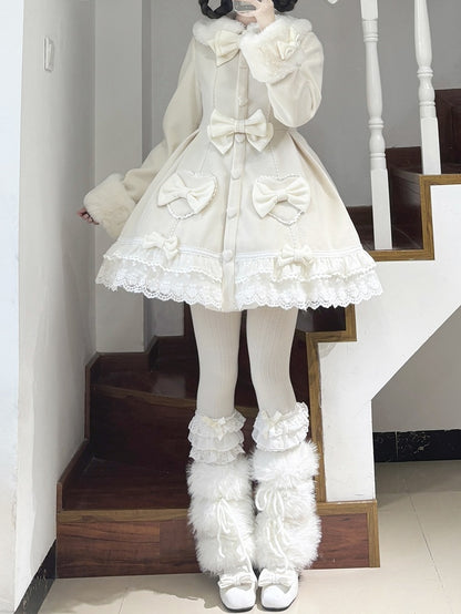White Bow Accents Cape Lolita Coat with Lace Trim