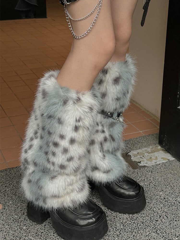 Rosa/Staubblau/Gelb Y2K Schnallenriemen Shaggy Beinwärmer