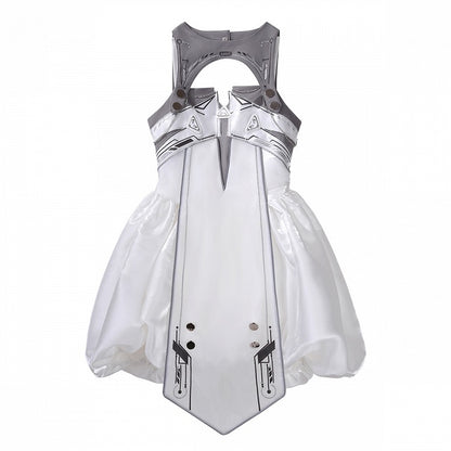 Cyberpunk White Bubble Dress and Cropped Vest Set - Xiong Dou Jiang