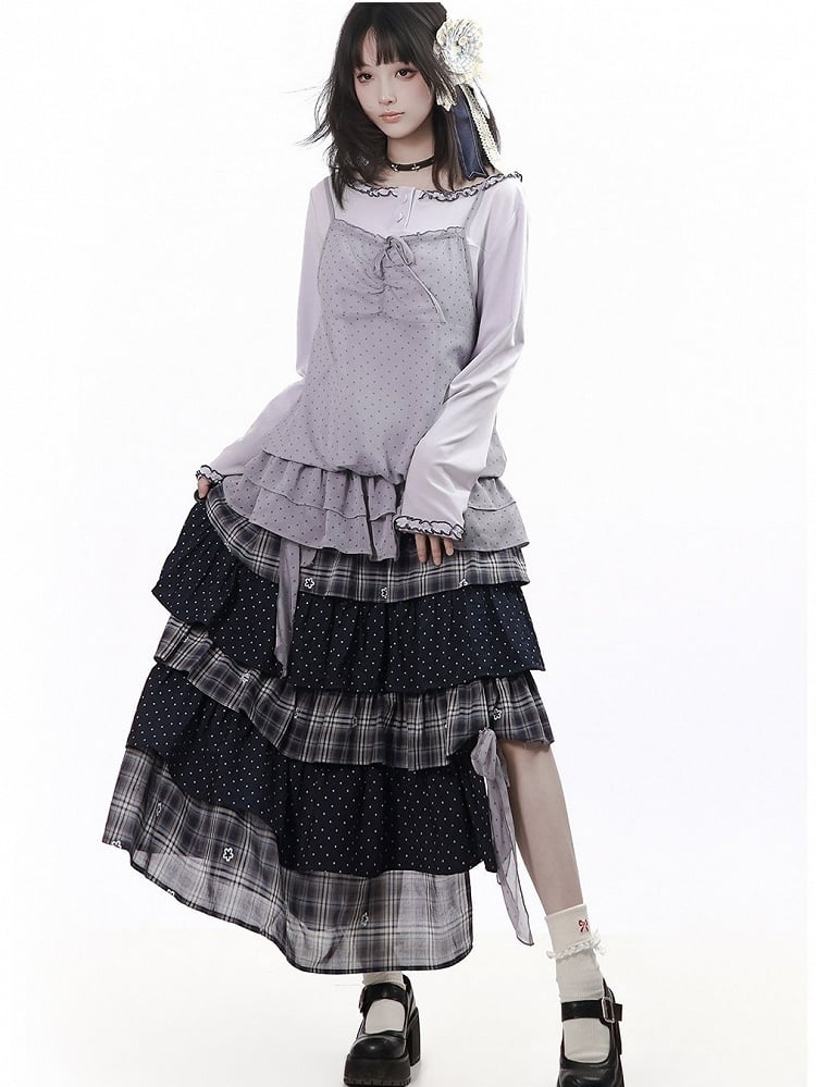Dusty Purple Long Sleeve Blouse Ruffle Details - PINK SAVIOR