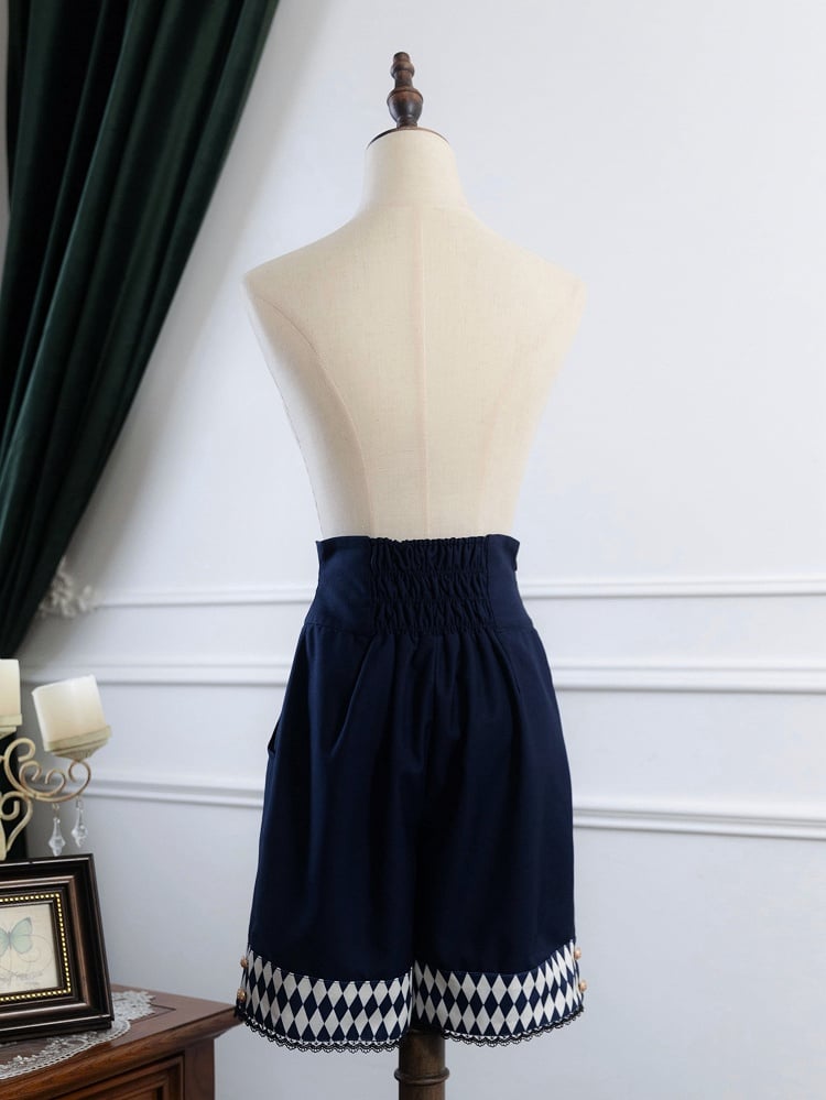 Dark Ouji Lolita Diamond Blue Cuffs Pattern Straight-leg Shorts