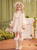 Beige Ärmel Rüschen Langes Kleid Baumwolle Schleife Süß Großer Hoher Lolita Hals