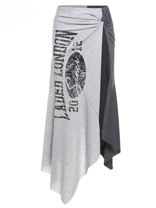 Shorts Saum Schwarz Schlitz Mit Buchstaben Asymmetrische Seite Rock Grau Druck Glamorous