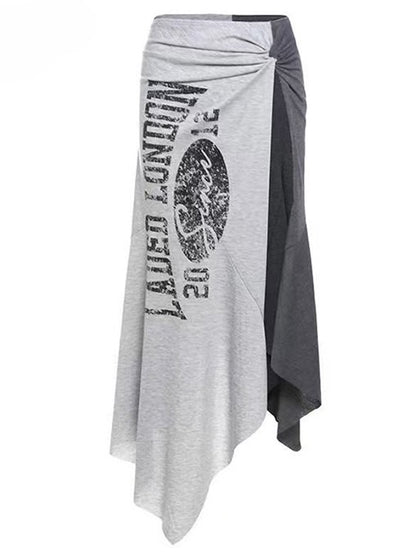 Shorts Saum Schwarz Schlitz Mit Buchstaben Asymmetrische Seite Rock Grau Druck Glamorous