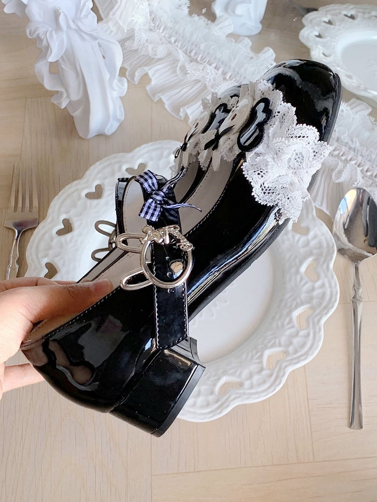 Wings Motif Decor Sweet Rabbit Lolita Black Bunny Themed Shoes with