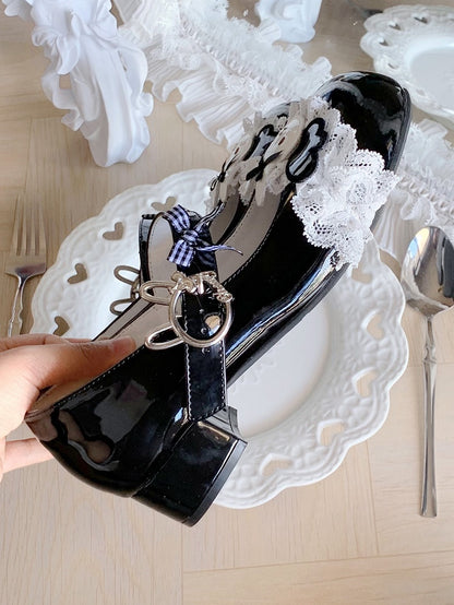 Wings Motif Decor Sweet Rabbit Lolita Black Bunny Themed Shoes with