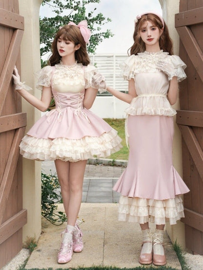 フリルブラウス ベージュネックライン バタフライスリーブ