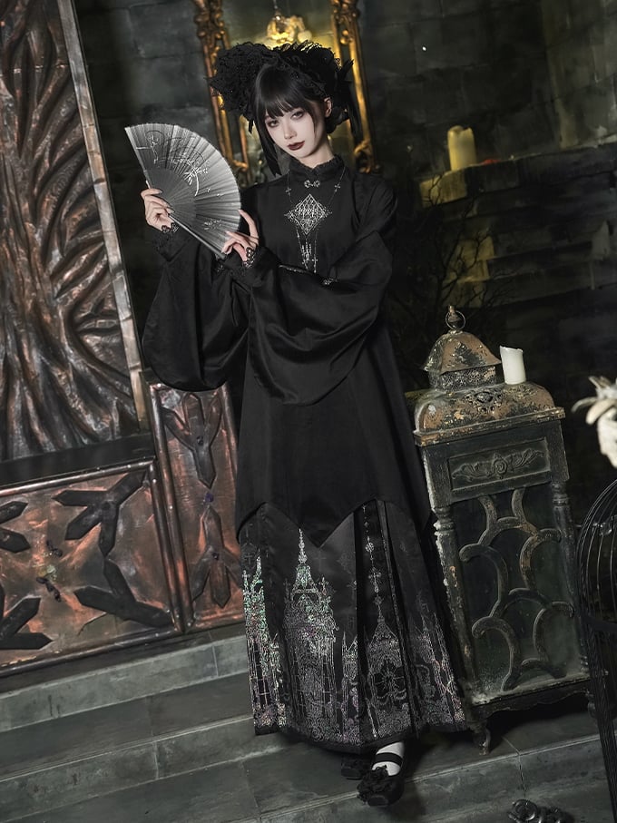 Black Han Lolita Cross Skirt Print Gothic Horse-face with