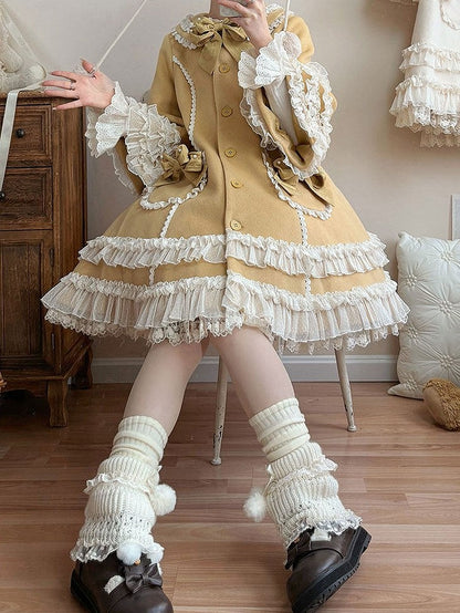 Ruffled Winter Bow Sweet with Accents Lolita Lace and Details Ginger Coat
