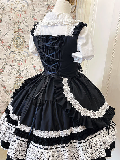 古いボディスドレス 取り外し可能な黒のロリータパッド入りスカートジャンパー スクールハート