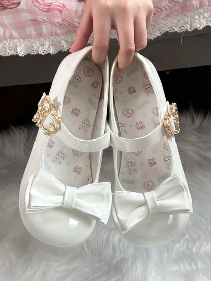 Janes Cat Lolita Clasp Details with Sweet White Low-heel Design Bow Mary