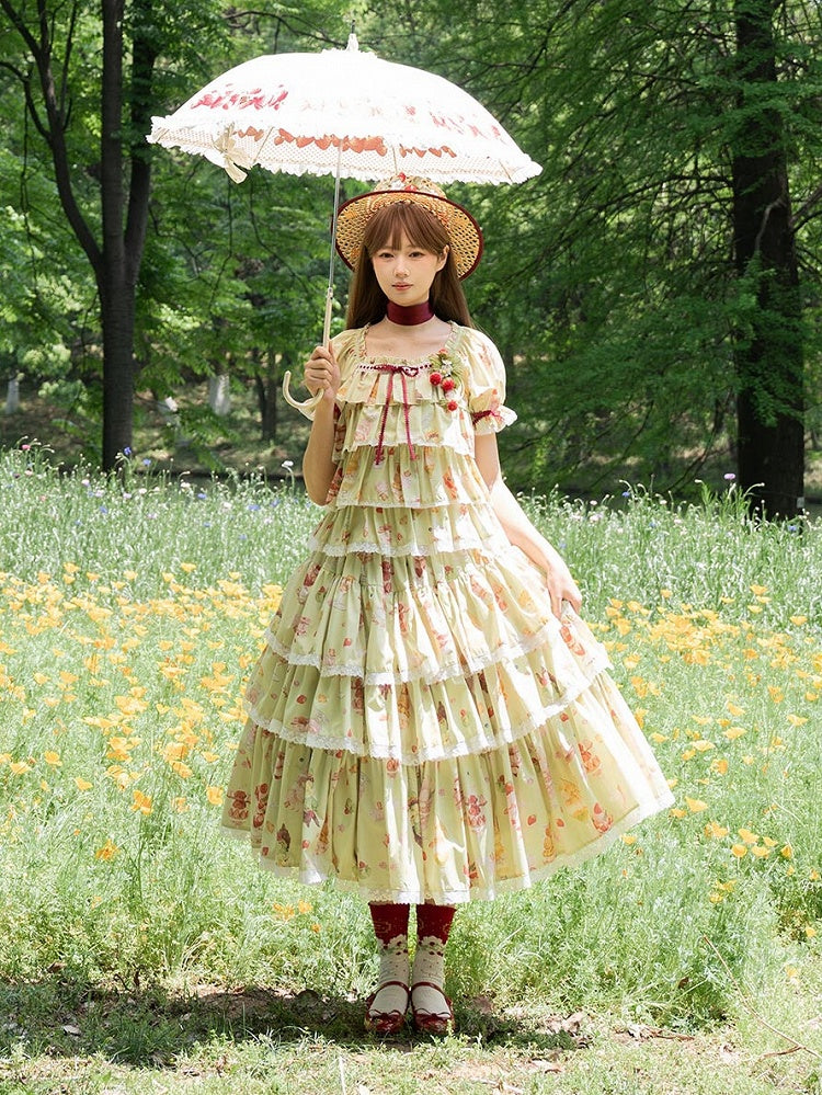 スカートプリントフルーツロリータスイート＆グリーンティアードデザート