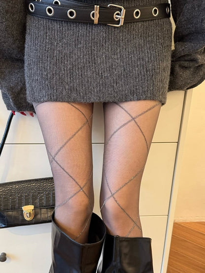 Diamond Pattern Sheer Tights - Xi Shang Mei Shao