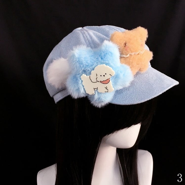 Embellished Cute Lolita Light Plush Blue and Beret Star Bear