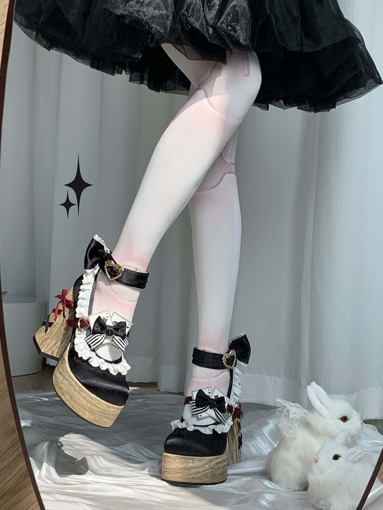 Black Alice Wonderland and Red Mary Janes Vibes Lolita Sweet in Platforms