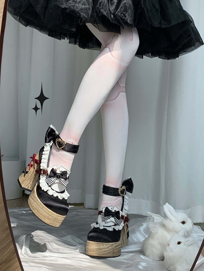 Black Alice Wonderland and Red Mary Janes Vibes Lolita Sweet in Platforms