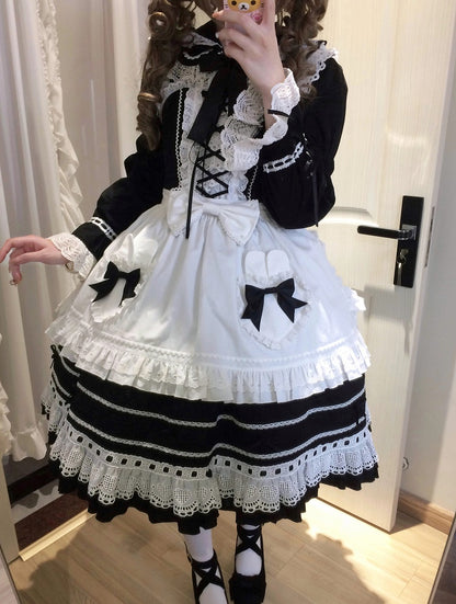 Black Lace-Up Lolita Jumper Skirt with Ruffled Hem