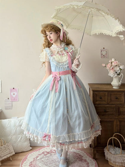 Version Lolita Long Lace Classic with Elegant and Blue Dress Bow Details