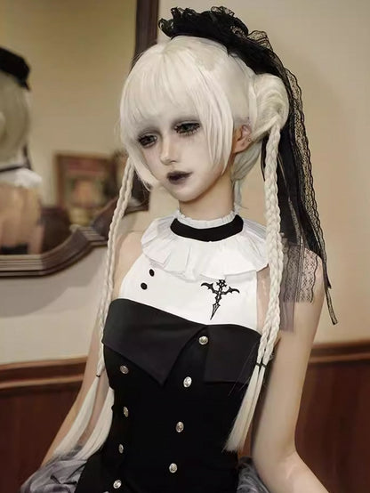 Ponytails White Wigs Two Cut Clips Claw Bob With Braided