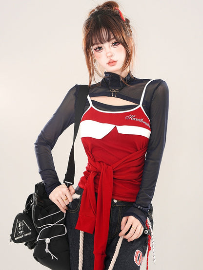 Red/Navy Blue Bold Tie Accent Cami Top