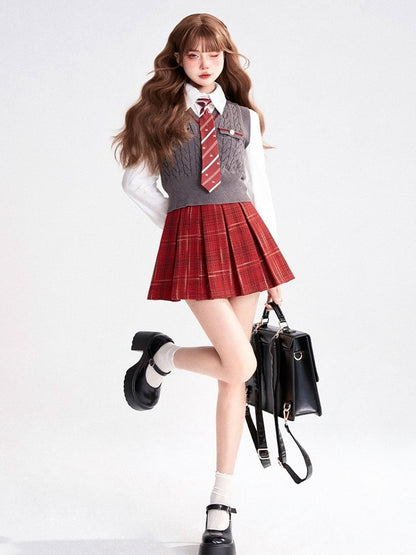スカート チェック柄 プリーツスタイル ボックス プレッピー レッド
