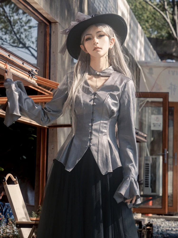 Shirt Sleeves Two Long Gothic Collar Wear Lolita Gray Ways