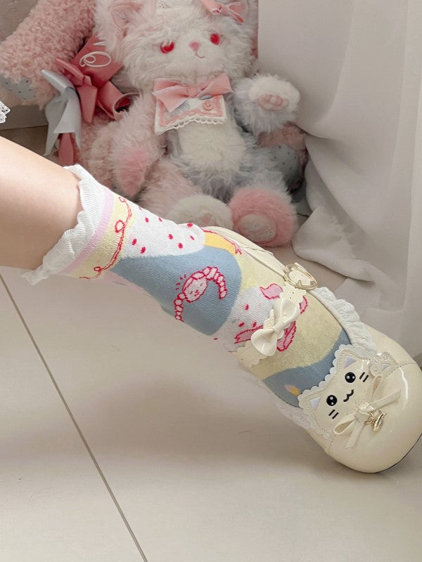 Manschettenoptionen Bunte Lolita Süße Socken Kalb 4 Rüschen
