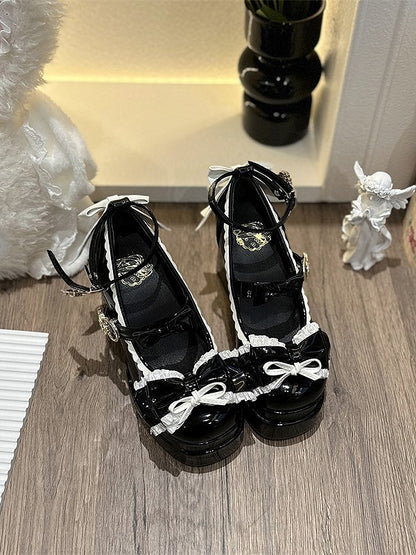 High Block Heel Round-Toe with Lolita Black 11cm Heels Height Platform Elegant