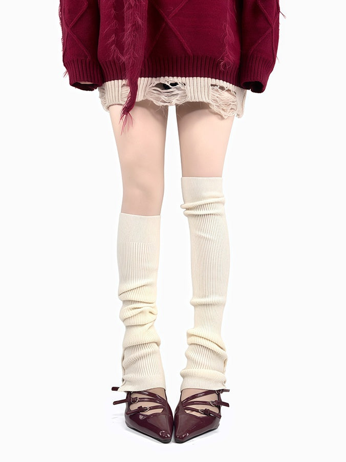 オフホワイト/グレー/ワインレッド/ブラック ボタンニット レッグウォーマー