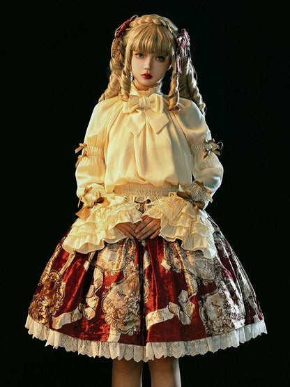 Sleeves Bell Details Rufflesand Lace Blousewith Lolita Apricot Bow