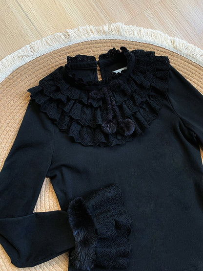 Black Knit for and Soft Top Lolita Autumn/Winter Warm