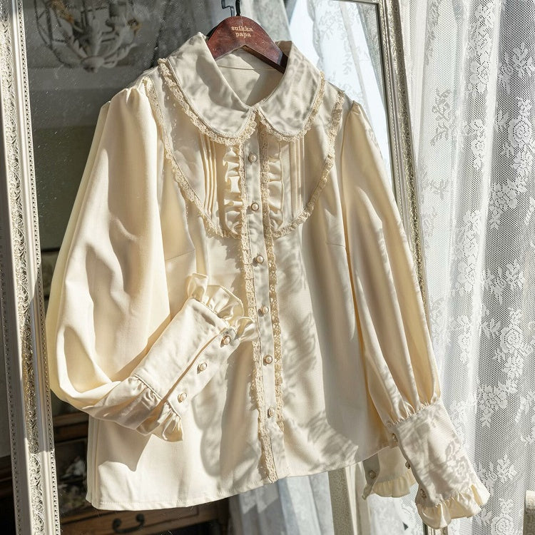 Apricot Rounded Flat Collar Long Sleeves Shirt