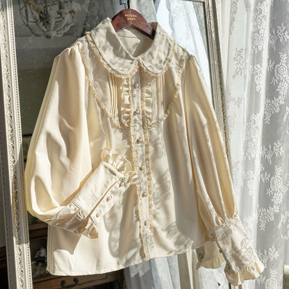 Apricot Rounded Flat Collar Long Sleeves Shirt