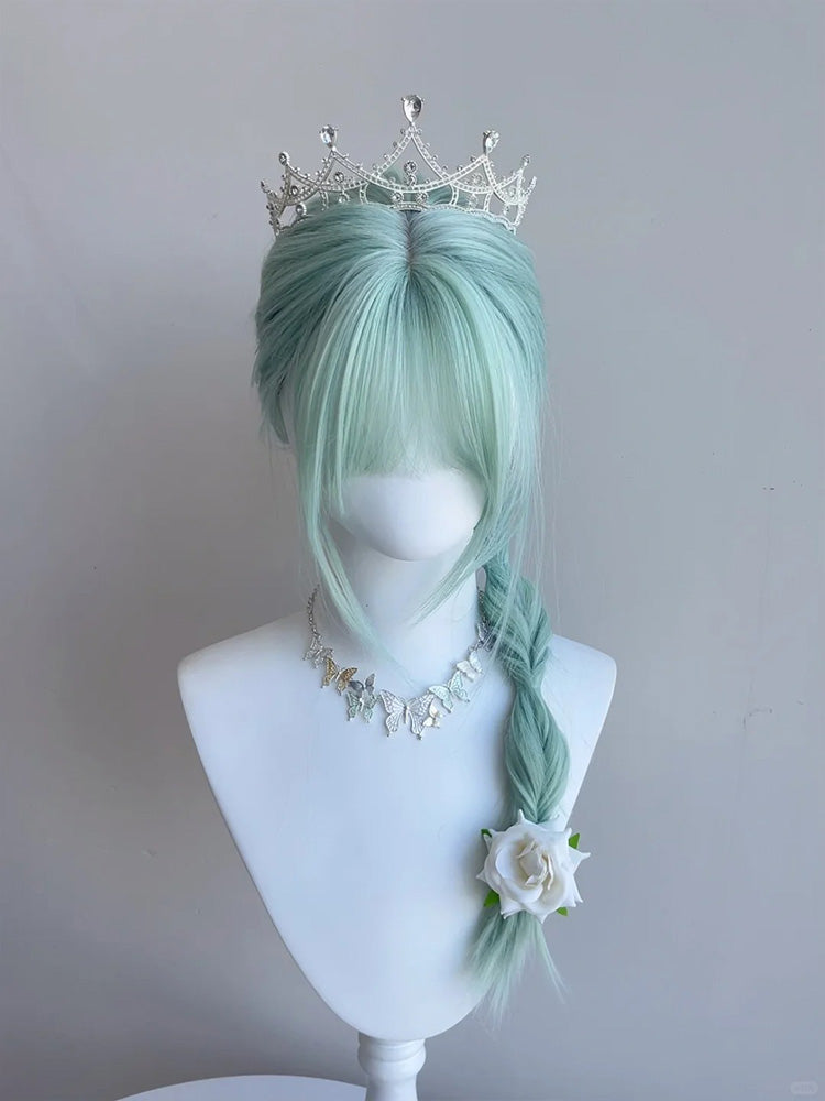 Straight with Green Wig Mint 60CM Bangs