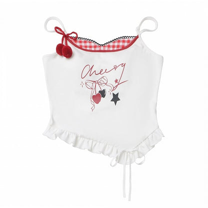 Plaid with Charm Red White Cherry Neckline Top Cami