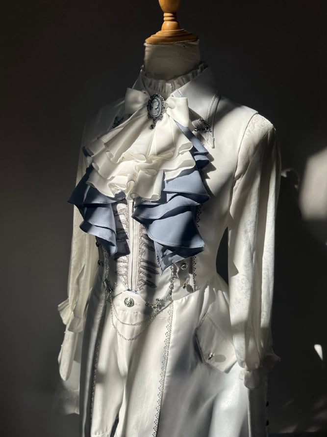 Waistcoat Prince Ouji Tie Tailcoat Siren Jabot Vest Embroidery Dark with Long Lolita White Ribs