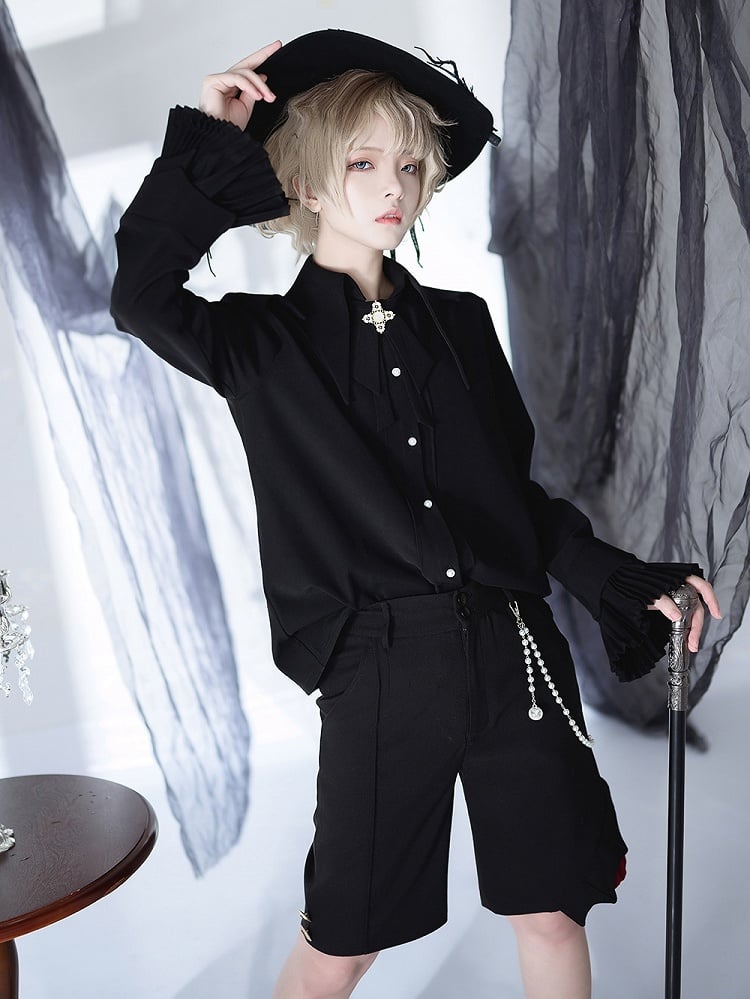 王子襟風の黒のポイントロリータ王子シャツ