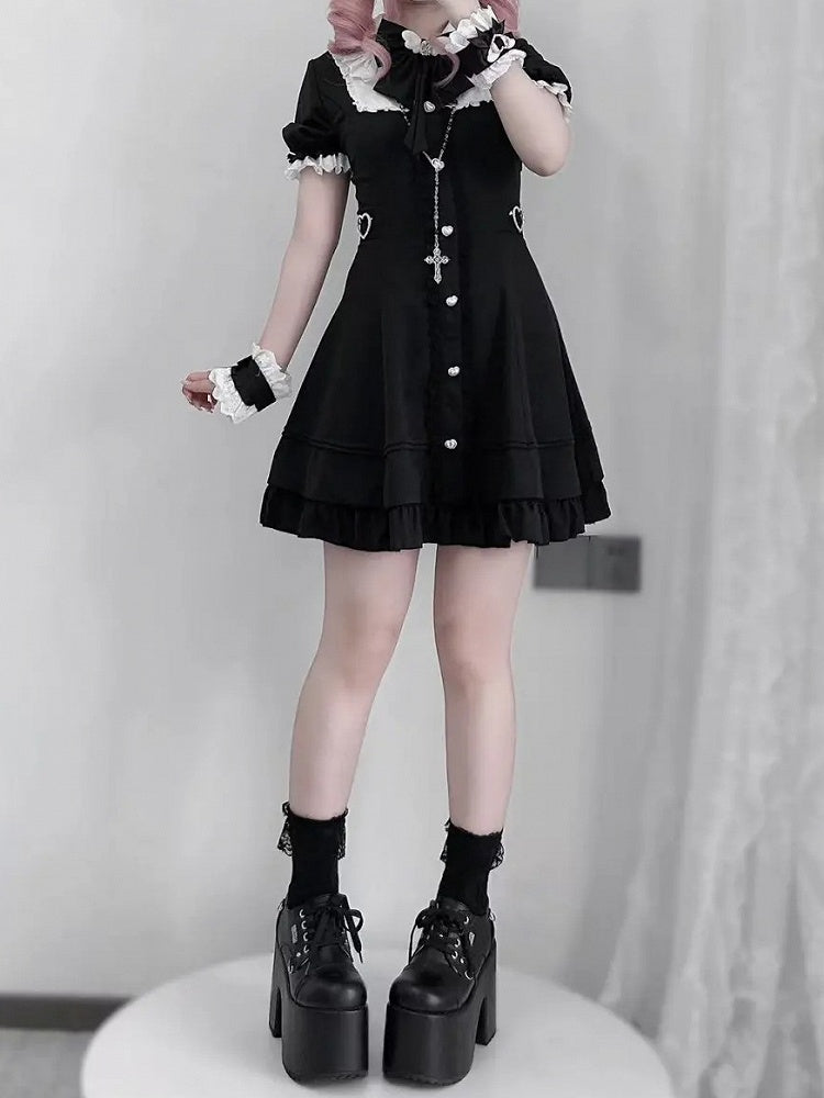 Tie Jirai Kei Set- Wrist + Black Available Lace Trim Dress + Cuffs Size Plus Shorts