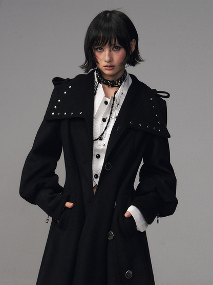 Sleeves - Black Asymmetrical A-Silhouette Button Balloon Coat Closure
